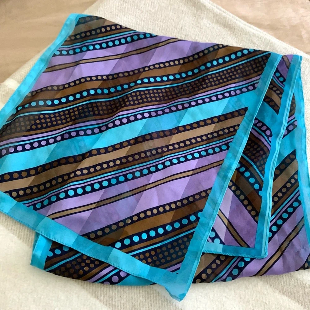 J NY Retro Turquoise Blue and Purple Print Scarf